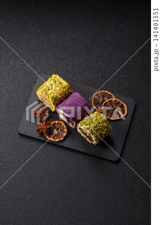 Turkish delight or lokum is a traditional Eastern sweet made with nuts. Turkish delight, lokum 141491551
