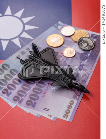 A fighter jet against the taiwanese flag as a conceptual background representing defense A fighter jet against the taiwanese flag as a conceptual background representing defense 141491675