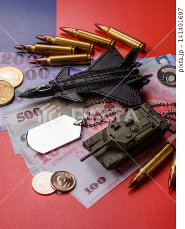 A tank, fighter, aircraft on the taiwanese flag as a conceptual background A tank, fighter, aircraft on the taiwanese flag as a conceptual background 141491697
