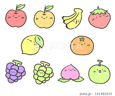 10種類のフルーツのイラストセット 顔付き 10種類のフルーツのイラストセット 顔付き 141492035