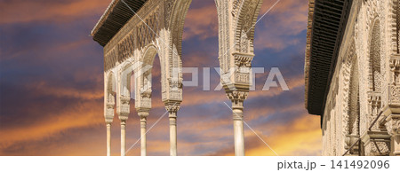 Arches in Islamic (Moorish) style (against the sunset) in Alhambra, Granada, Spain Arches in Islamic (Moorish) style (against the sunset) in Alhambra, Granada, Spain 141492096