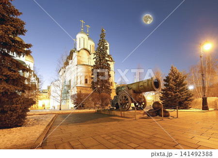 Inside of Moscow Kremlin at night (with the super moon), Russia. UNESCO World Heritage Site Inside of Moscow Kremlin at night (with the super moon), Russia. UNESCO World Heritage Site 141492388