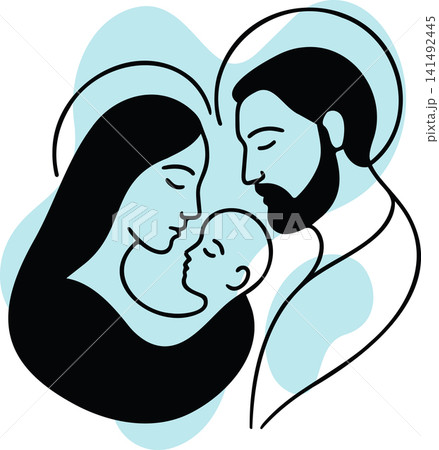 Holy Family, Mary, Joseph and the baby Jesus, vector illustration 141492445