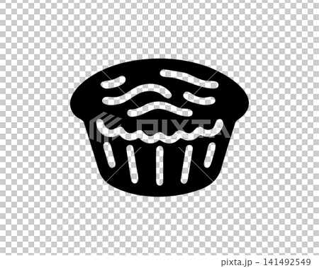 A simple black and white graphic illustration of a delicious baked muffin icon. A simple black and white graphic illustration of a delicious baked muffin icon. 141492549