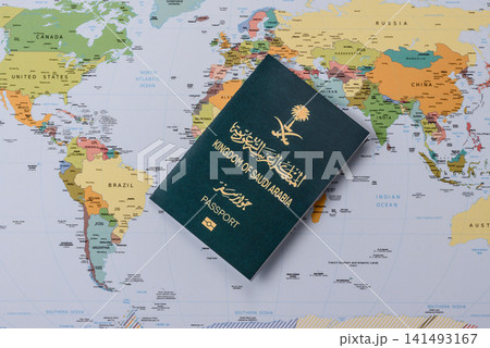 Saudi Arabia passport or id document with tickets for flight, travel. Saudi Arabia passport 141493167