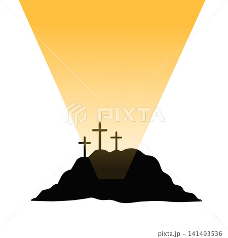 Silhouette cross on hill light religious illustration Silhouette cross on hill light religious illustration 141493536
