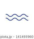 Two wavy lines Sea sign Wave Minimalist flat design element Sticker Icon Summer Pictogram, price tag. Isolated Vector illustration Marine logo, banner, travel poster or branding summer graphics, label 141493960