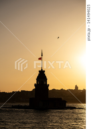 Tower Silhouette at Sunset on the Bosphorus. Tower Silhouette at Sunset on the Bosphorus. 141494025