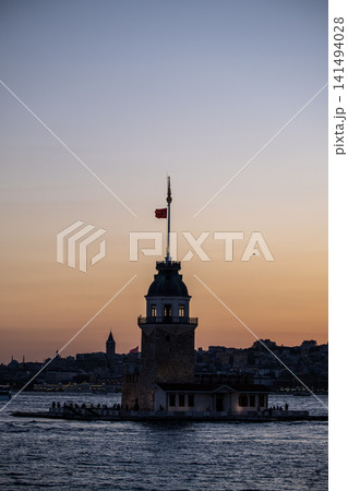 Tower Silhouette at Sunset on the Bosphorus. Tower Silhouette at Sunset on the Bosphorus. 141494028