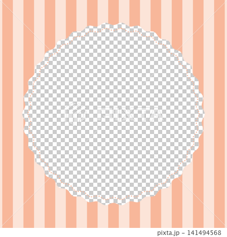 Pastel-colored striped frame (peach) | Wavy lace round window, translucent material, pink Pastel-colored striped frame (peach) | Wavy lace round window, translucent material, pink 141494568
