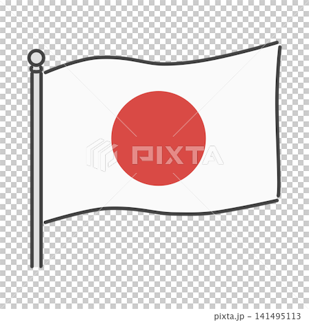 一幅柔和的手繪風格日本國旗插圖，配有旗桿。 141495113
