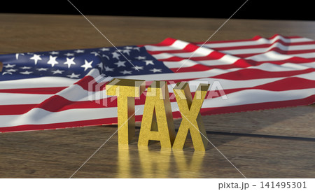 United States Tax Concept with American Flag Background 3d render. United States Tax Concept with American Flag Background 3d render. 141495301