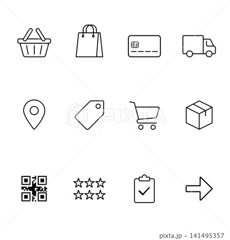 Shopping and E-Commerce Minimalist Line Icon Set 141495357