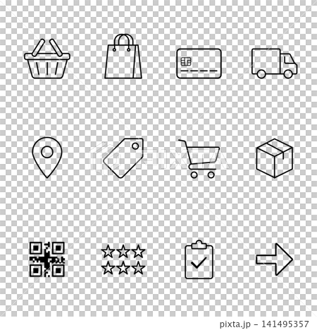 Shopping and E-Commerce Minimalist Line Icon Set 141495357