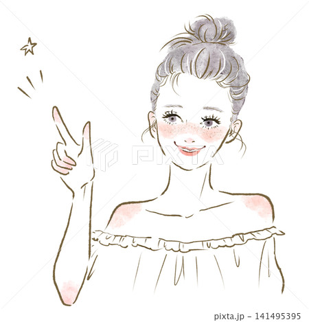 指をさして説明する若い女性のイラスト 141495395