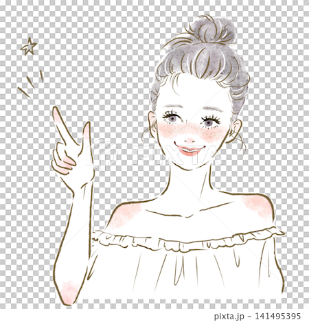 一位年輕女子正在指著東西講解的插圖。 一位年輕女子正在指著東西講解的插圖。 141495395