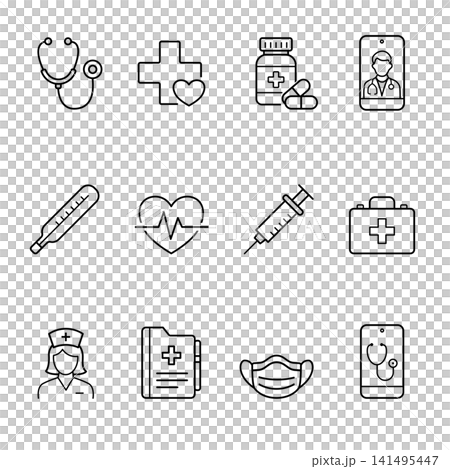 Medical and Telehealth Minimalist Line Icon Set Medical and Telehealth Minimalist Line Icon Set 141495447