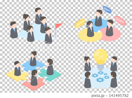 A set of illustrations depicting business images where teamwork leads to results. A set of illustrations depicting business images where teamwork leads to results. 141495782