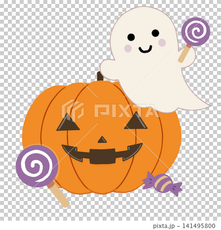Cute pumpkins, ghosts, and candy (transparent background) Cute pumpkins, ghosts, and candy (transparent background) 141495800