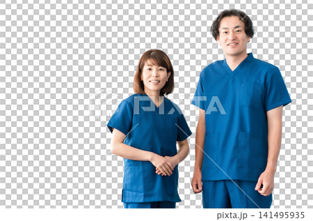 Medical workers in scrubs, medical staff, male and female doctors Medical workers in scrubs, medical staff, male and female doctors 141495935