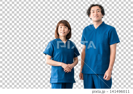 Medical workers in scrubs, medical staff, male and female doctors Medical workers in scrubs, medical staff, male and female doctors 141496011