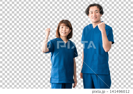 Medical workers in scrubs, medical staff, male and female doctors Medical workers in scrubs, medical staff, male and female doctors 141496012