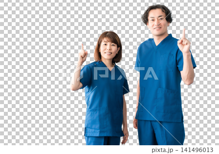 Medical workers in scrubs, medical staff, male and female doctors 141496013