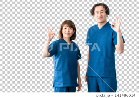 Medical workers in scrubs, medical staff, male and female doctors Medical workers in scrubs, medical staff, male and female doctors 141496014