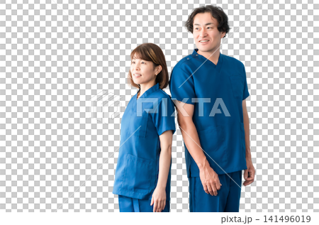 Medical workers in scrubs, medical staff, male and female doctors Medical workers in scrubs, medical staff, male and female doctors 141496019
