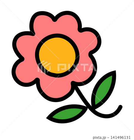 シンプルでかわいい茎のついた花のイラスト(赤色) シンプルでかわいい茎のついた花のイラスト(赤色) 141496131