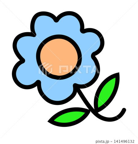 シンプルでかわいい茎のついた花のイラスト(青色) シンプルでかわいい茎のついた花のイラスト(青色) 141496132