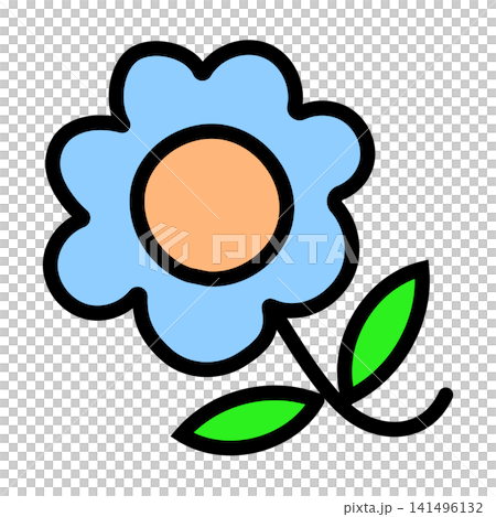 シンプルでかわいい茎のついた花のイラスト(青色) シンプルでかわいい茎のついた花のイラスト(青色) 141496132