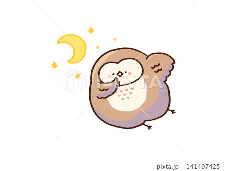 しーっのポーズで夜空を静かに飛ぶフクロウ(無音飛行・秘密) しーっのポーズで夜空を静かに飛ぶフクロウ(無音飛行・秘密) 141497425