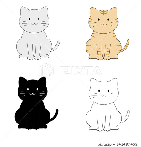 お座りする猫のイラストセット お座りする猫のイラストセット 141497469