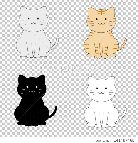 お座りする猫のイラストセット お座りする猫のイラストセット 141497469
