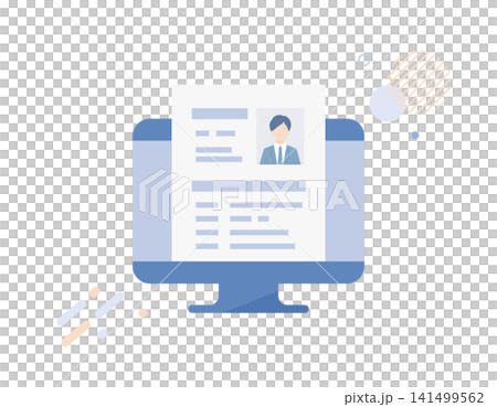 就職活動で企業へ履歴書をオンライン提出する就活生のベクターイラスト（リクルート・就活）フラットデザイ 141499562