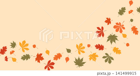 Autumn foliage horizontal banner with falling leaves and copy space Autumn foliage horizontal banner with falling leaves and copy space 141499915