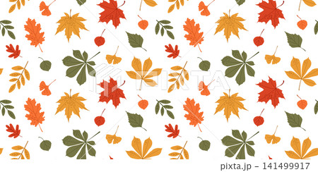 Seamless pattern with colorful autumn leaves on white background Seamless pattern with colorful autumn leaves on white background 141499917