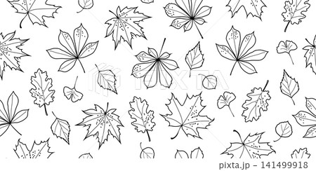 Seamless pattern with black line art autumn leaves on white background Seamless pattern with black line art autumn leaves on white background 141499918