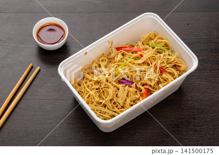 shredded tofu skin salad mixed with colorful bell peppers 141500175