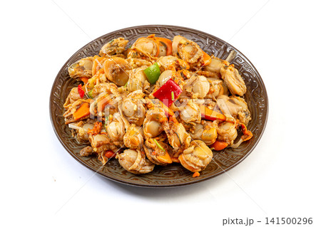 chilled whole scallop salad seasoned with spicy chili dressing 141500296