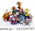 Various knitted woolen toys on a white background 141500707