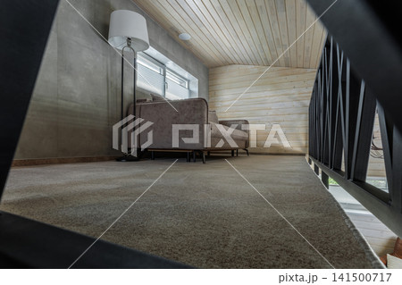 Mezzanine Floor Interior with Sofa and Floor Lamp Mezzanine Floor Interior with Sofa and Floor Lamp 141500717