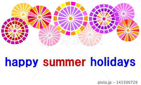 暑中見舞い　happy summer holidays　花火　白背景　幾何学模様 141500729
