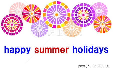 暑中見舞い happy summer holidays 花火 白背景 幾何学模様 暑中見舞い happy summer holidays 花火 白背景 幾何学模様 141500731