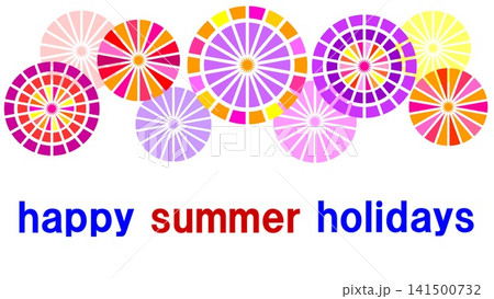 暑中見舞い　happy summer holidays　花火　白背景　幾何学模様 141500732
