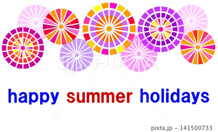 暑中見舞い happy summer holidays 花火 白背景 幾何学模様 暑中見舞い happy summer holidays 花火 白背景 幾何学模様 141500733