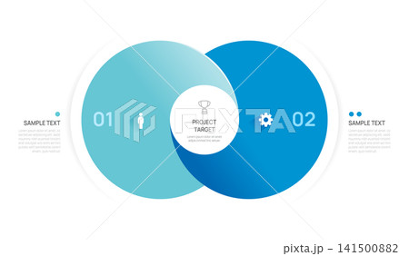 Venn diagram business infographic interlocking circle diagram template 2 options, presentation with Circular diagram elements vector illustration. Venn diagram business infographic interlocking circle diagram template 2 options, presentation with Circular diagram elements vector illustration. 141500882