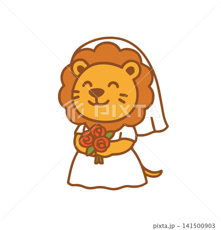 cute lion wearing wedding dress 141500903