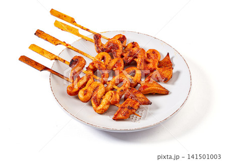 grilled Squid Skewers Spicy Asian Seafood Street Food 141501003